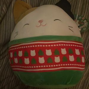 This is a Christmas cat Squishmallow with the tags.